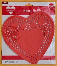 Red 8" Heart Shaped Table Doilies Set - 24 doilies/ Pack. Valentine's Day