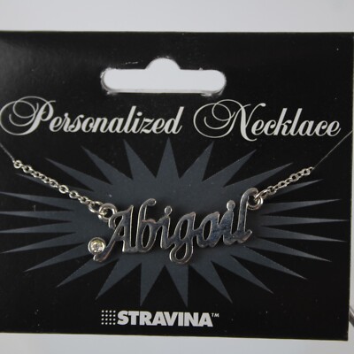 ABIGAIL NEW Name Silvertone Rhinestone 14.5'' w 4.5'' Multi Ring Extender Necklace