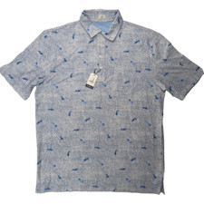Johnnie-O Polo Shirt Mens Medium Blue Hula Hula Golf   Surfer   Print 128