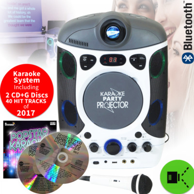 Wandprojektion Karaoke Maschine LCD Projektor LED Lichter inkl. 2 Mikrofone 2 CD + G Discs