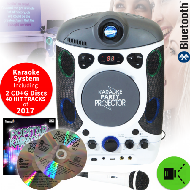 Wall Projection Karaoke Machine LCD Projector LED Lights Inc 2 Mics 2 CD+G Discs
