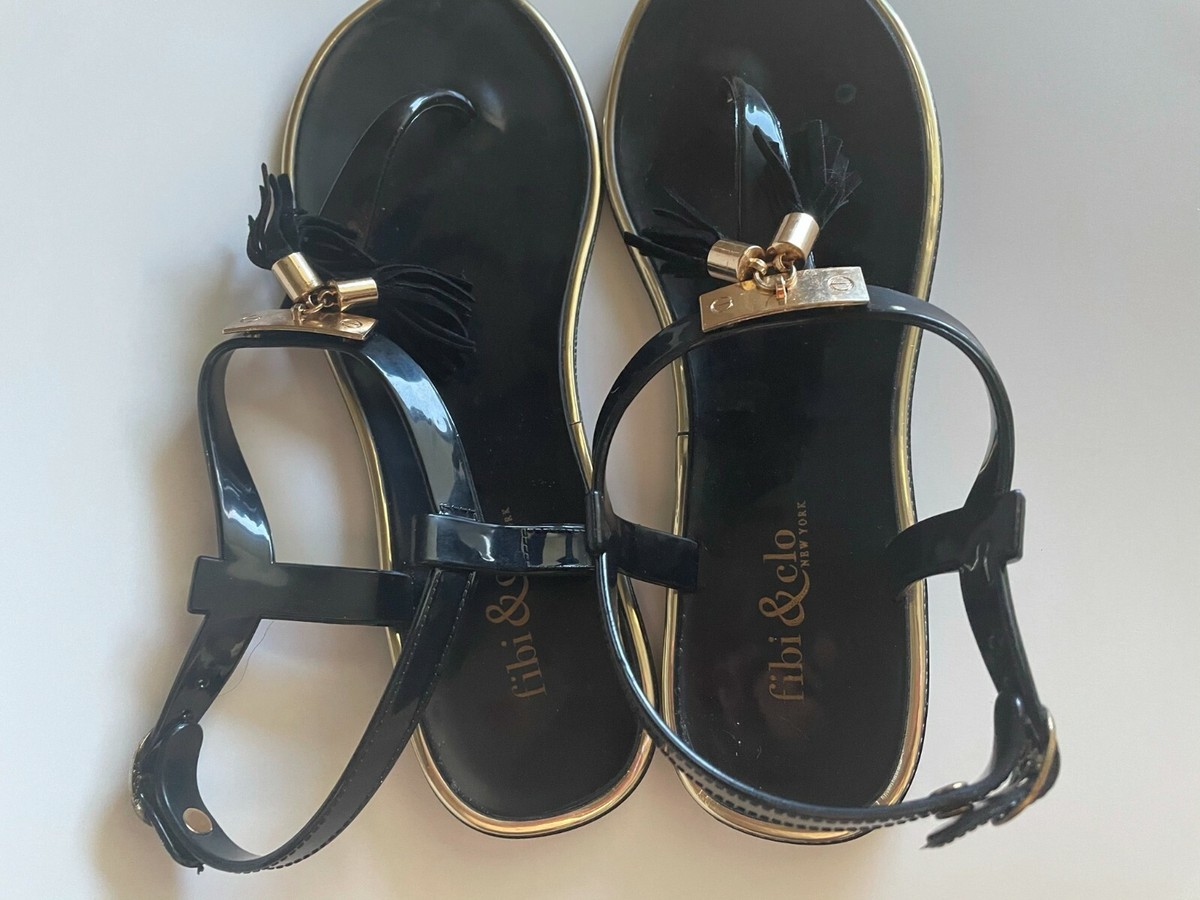 Cabana Jelly Black with Gold Trim thong sandal toe summer