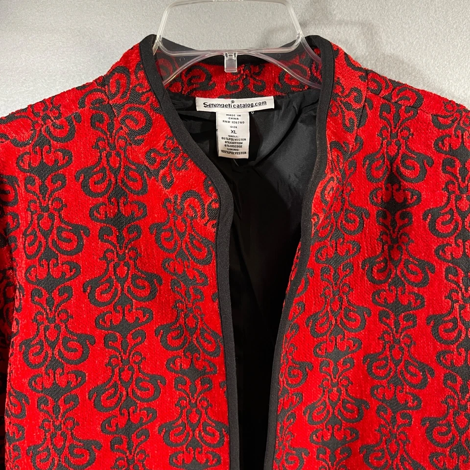 Serengeti Brocade Tapestry Womens Blazer Jacket Open Front Red/ Black Christmas - Image 4 of 4
