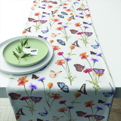 Ambiente Tischläufer Läufer Decke - 150 x 40 cm - 100% Baumwolle / Garten Blumen