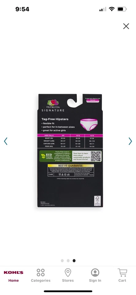 Hipster de niñas sin costuras de Fruit of the Loom Signature Foto 3 de 3