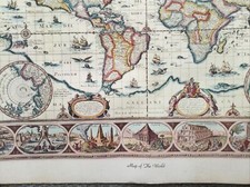 Colección De Colección Dos Hemisferios Mapa y Mapa del Mundo 1630 Reproducciones Fronteras Ornamentadas
