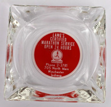 Vintage Marketing Ashtray Lang's Marathon Service Winchester IN Clear Glass MCM