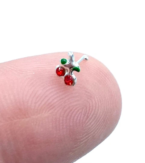 4mm Cherry Stem Cherries Sterling Silver Nose Pin Nose Ring Nose Stud Nose Bone