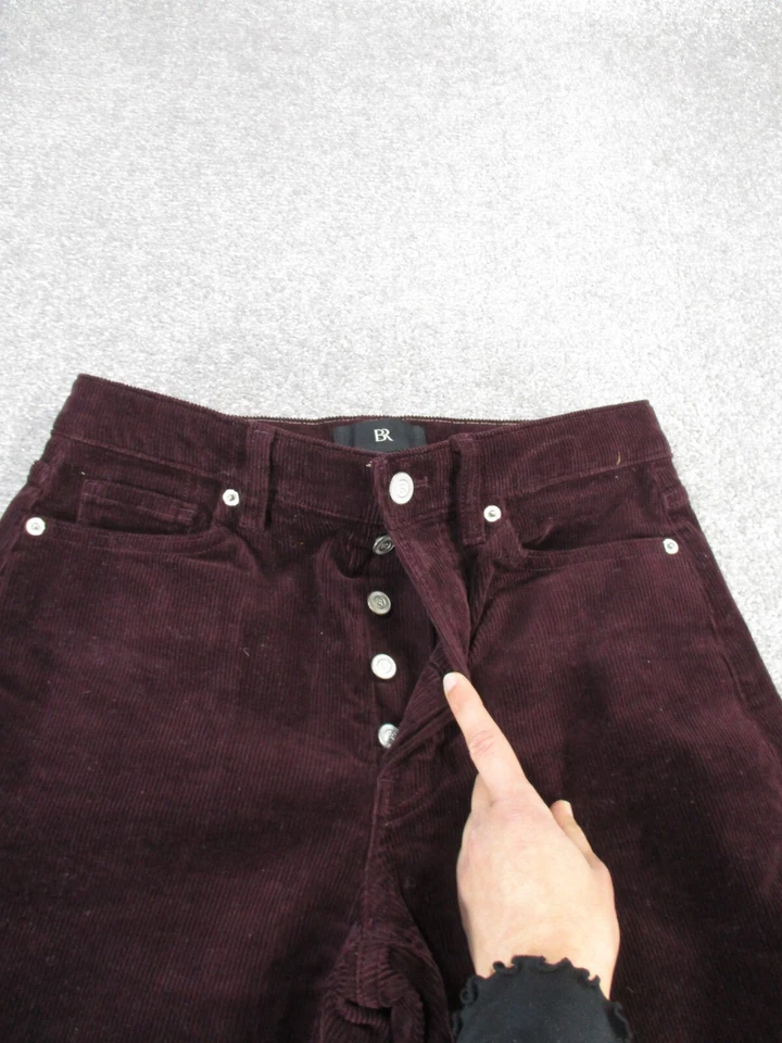 Pantalones Banana Republic Mujer 26 Púrpura Rojo Pana Botón Mosca Calce Ajustado Foto 3 de 4