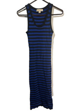 michael kors womens sleeveless black blue striped tank top dress size XS