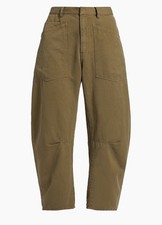 Nili Lotan Shon Pant 490 Olive Green Brown Barrel Nwt 8 Cotton Linen Blend