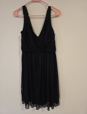 David's Bridal Black Chiffon Sleeveless V-Neck A-Line Knee Dress Ruched 10