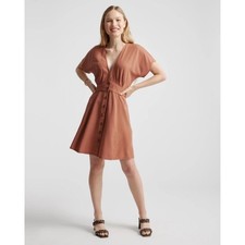 New Quince Women Vintage Wash Tencel Button Front Dress Terracotta Medium 460317