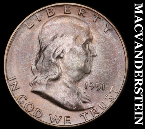 1951-S Franklin Half Dollar- Full Bell Lines Choice Gem Brilliant Unc++++ #i8260