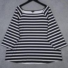 Talbots Shirt Womens 3X Black White Striped Effortless Jersey Knit Boxy Top NEW