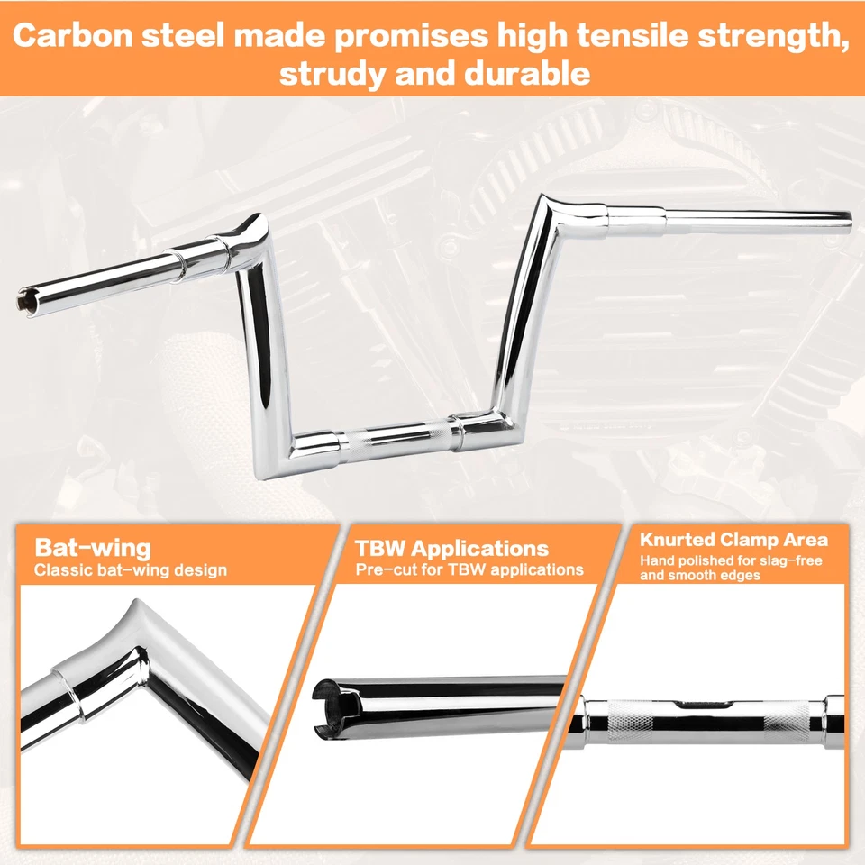 10" 12" 14" Rise Ape Hanger Handlebar For Harley Dyna Softail Sportster 883 1200 - Image 4 of 4