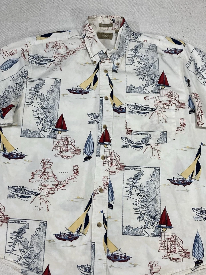 Vintage Natural Issue Shirt Mens Medium Nautical Print Sailboats S/S Button Up - Image 3 of 4