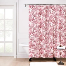 Victoria Park Toile Bathroom Shower Curtain, Red