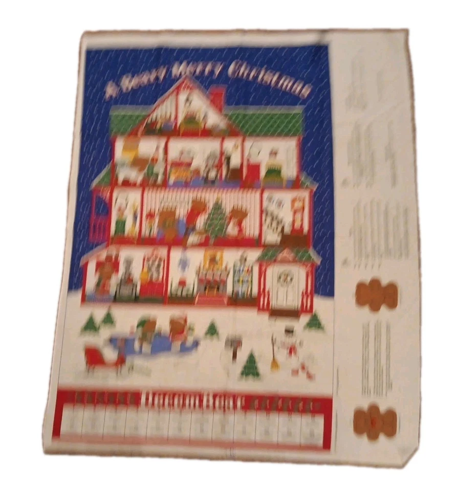 Vtg Beary Merry Christmas Advent Calendar Fabric Panel w/ Bears & Instructions - Image 2 of 4