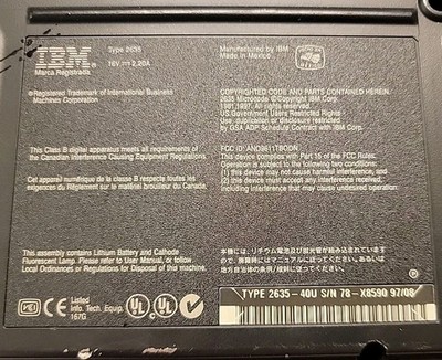 IBM ThinkPad 2635 Vintage Laptop Vintage Computer Untested No