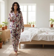 Handcrafted Indian Hand Block Floral Print Women  s Cotton Sleepwear Set