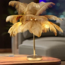 Modern Ostrich Feather Table Lamp with Plug in Wire,3-Light Bedside Floor Lam...