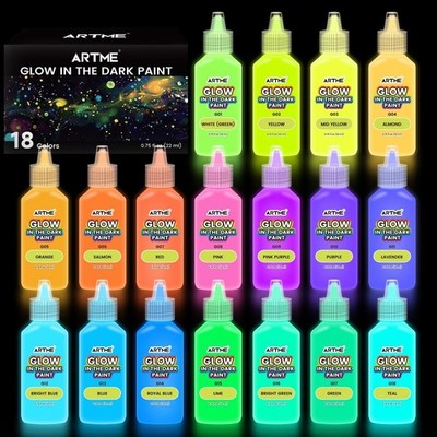 Glow in The Dark Paint, 18 Bright Colors 22ml/0.75oz Blacklight Paint Set,