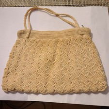 Vintage Beige Hand Crocheted Small Handbag