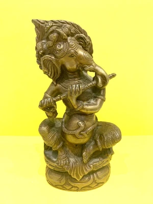 Vintage Indian/Nepalese Nadapratithista Brass Ganesha Playing Bansuri Deity - Image 1 of 4