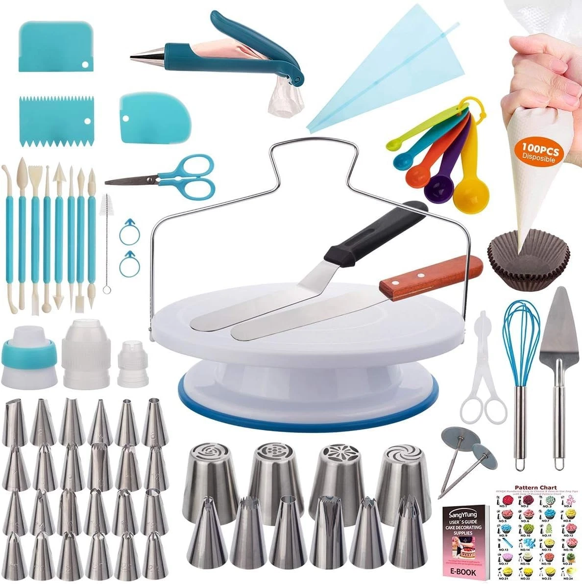 207 Pcs Cake Decorating supplies Kit for Beginners Cake Turntable100+ Piping ...