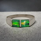 VTG Mexico 950 Fine Silver Green Opal Inlay Modernist Geometric Band Ring Size 8