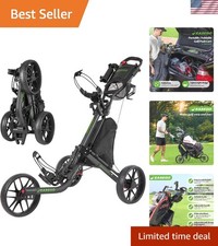 Golf Push Cart 3 Wheel : Golf Bag Cart Foldable with Phone Holder/Cup/Umbrell...