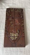 Vintage Hand Carved Wood Relief Wall Plaque Birds Nest Signed JAN folk Art Piece