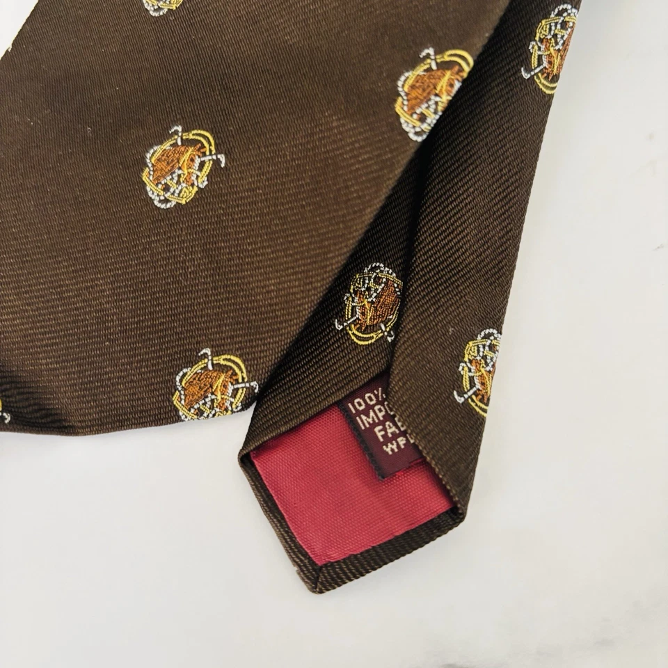 Corbata de seda ecuestre caballo marrón vintage Chaps de Ralph Lauren longitud clásica Foto 3 de 4