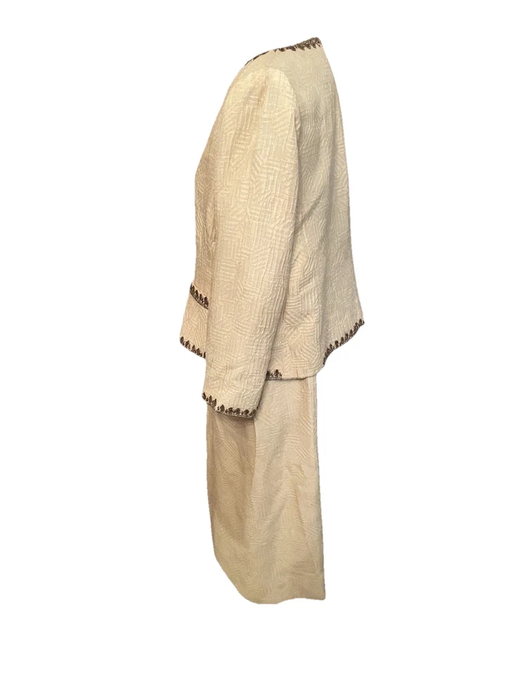 Traje Falda Oscar de La Renta 14 Vintage Dorado Metálico Bordado Amarillo Forrado Foto 2 de 4