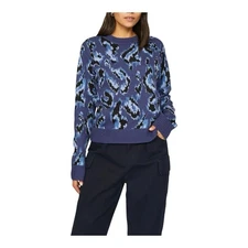 Derek Lam Collective Blue Black Animal Print Crewneck Sweater Large Long Sleeves