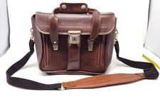 Vintage Brown Leather Camera Bag Velvet Lined Saddle Bag 12x6