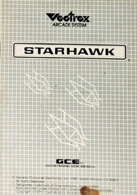 Vectrex Starhawk game cartridge, screen overlay, and manual