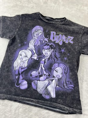 Bratz Shirt Girls XS Black Purple Graphic Tee Cartoon Dolls Retro