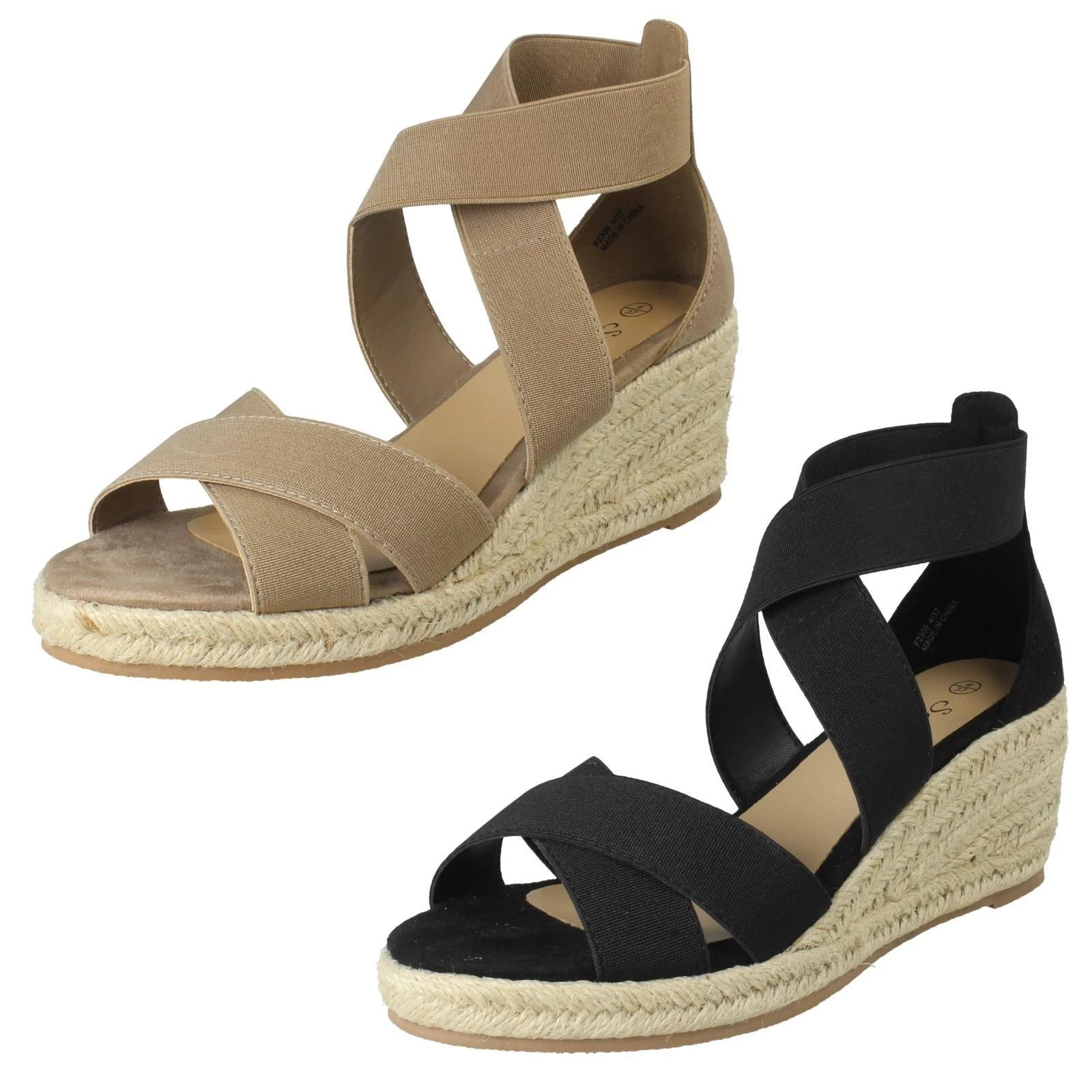 Women's Savannah Elastic Strap Wide Fit Wedge Heel Sandals "F2R308"
