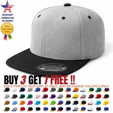 Mens Baseball Cap Snapback Adjustable Size Flat Brim Visor Trucker Hat Plain