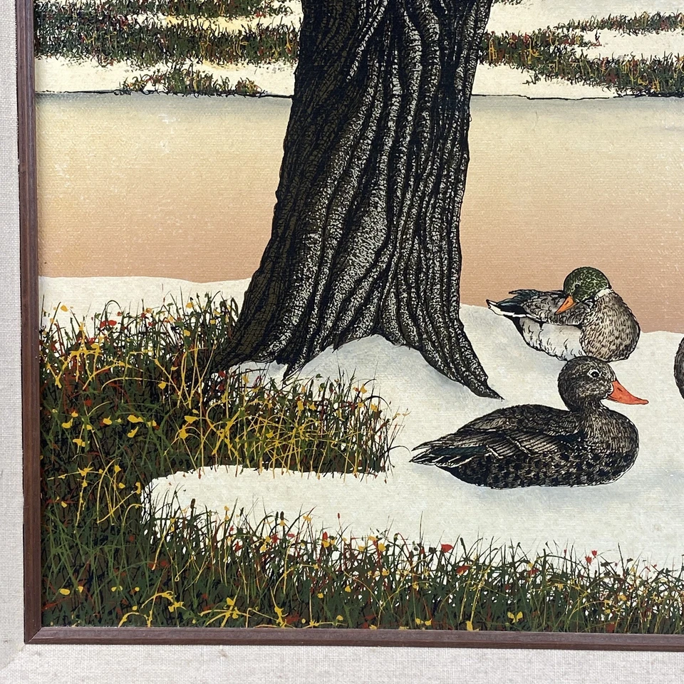 H. HARGROVE Original Oil Painting on Canvas Ducks Pond signed 30"x 26.5" framed - Image 3 of 4