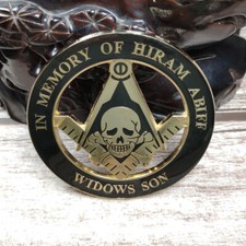 Masonic Auto Car Badge Emblems Mason WIDOWS SON IN MEMORY OF HIRAM ABIFF 3''