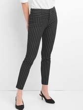 New GAP Women Black Striped Zip Fly Twill Pocket Belt Loop Skinny Ankle Pants 10