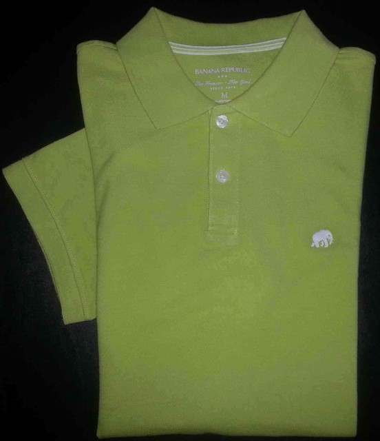 Banana Republic Shirt Polo S/S M Solid Pea Green Elephant Logo Polo