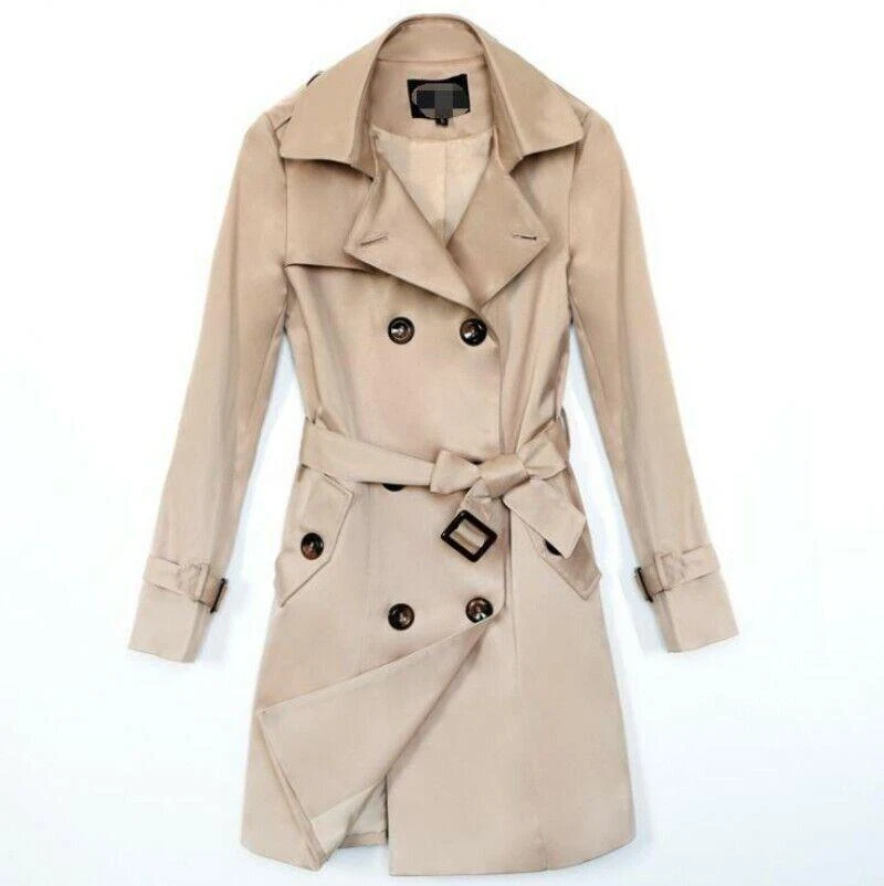Women Double Breasted Slim Fit Belt Jacket Spring Casual Windbreaker Trench Coat - Image 3 of 4