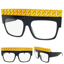 Oversized Retro Hip Hop Rapper Pimp Clear Lens EYE GLASSES Large Big Black Frame