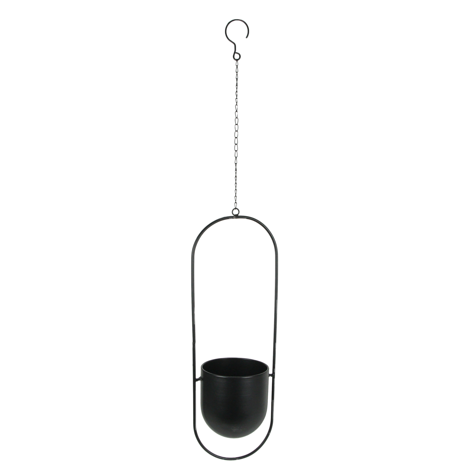 Black Metal Hanging Planter Indoor Outdoor Flower Pot Minimalist Oval Decor