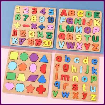 Montessori Wooden Puzzle 3D Alphabet Letters Number Matching Game Baby Kids Toys