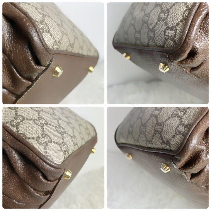 GUCCI GG Plus Boston bag handbag rare old Gucci PVC leather brown
